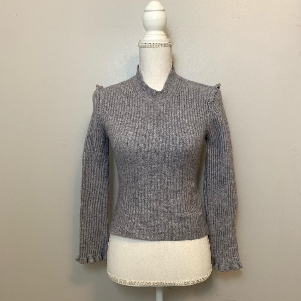 Derek Lam 10 Crosby Ribbed Ruffle Grey Sweater